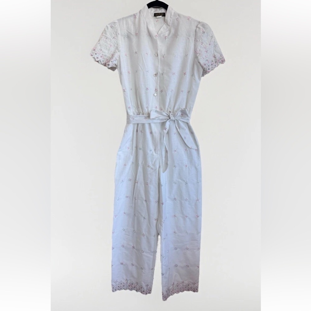 Vintage 90s Desiree Prairie Boho Cottage Core Lace Embroidered Jumpsuit Romper